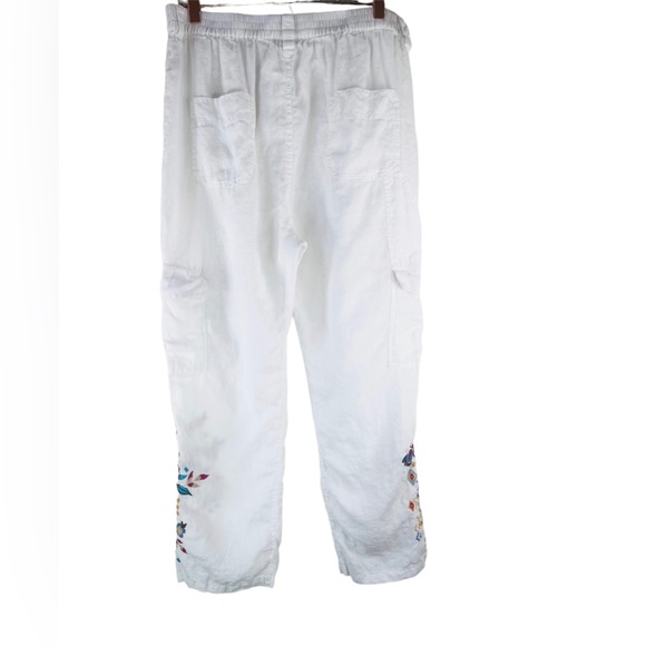 Johnny Was MARIPOSA White Linen Embroidered Cargo Pant Size Large - Picture 5 of 7
